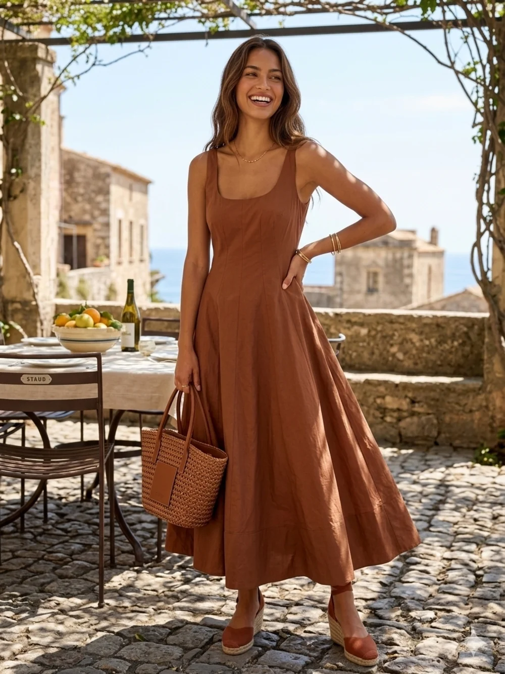 STAUD | Dresses | Staud Chestnut Brown Sleeveless Squareneck Maxi Dress  Size | Poshmark